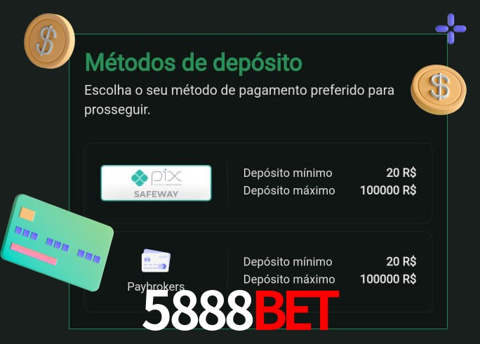 O cassino 5888Bet oferece uma grande variedade de métodos de pagamento